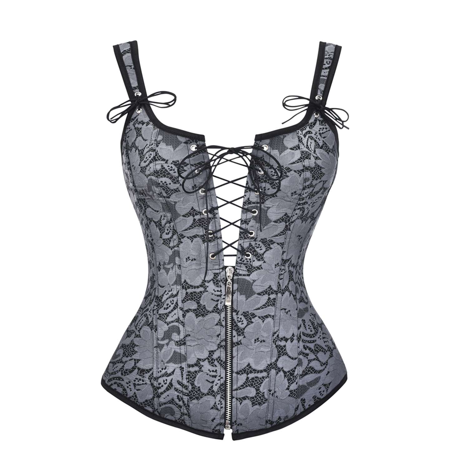 Sexy Plastic Boned Wide Straps Lace Up Bustier Vest Corset Outerwear Corsets